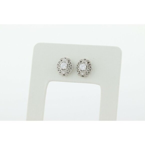 Sparkly Sterling Silver White Cz Earrings Stud Post Earrings - Picture 6 of 9